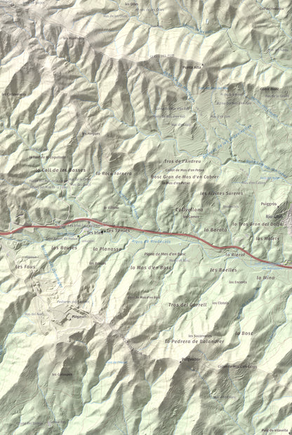 Mapa de relieve de Miranda de Puigcerver, 834 m, Baix Camp, lámina 100 Cims de Trobart. Detalle de la zona inferior derecha. 61 × 91 cm.