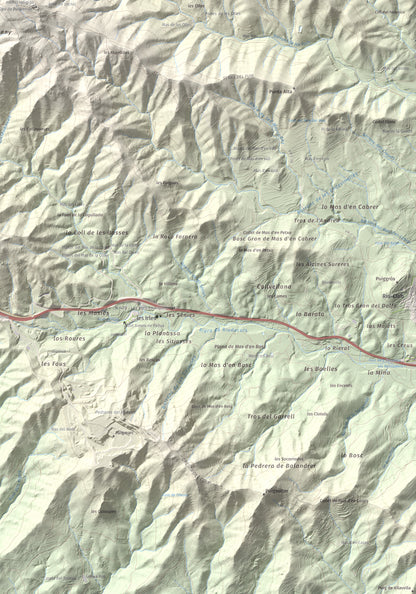 Mapa de relieve de Miranda de Puigcerver, 834 m, Baix Camp, lámina 100 Cims de Trobart. Detalle de la zona inferior derecha. 70 × 100 cm.