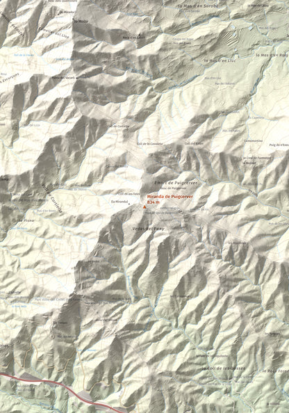 Mapa de relieve de Miranda de Puigcerver, 834 m, Baix Camp, lámina 100 Cims de Trobart. Detalle de la zona central. 70 × 100 cm.
