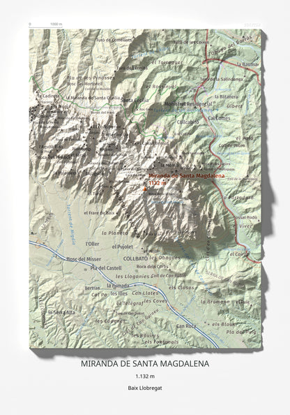 Mapa de relieve de Miranda de Santa Magdalena, 1132 m, Baix Llobregat, lámina 100 Cims de Trobart 21 × 30 cm.