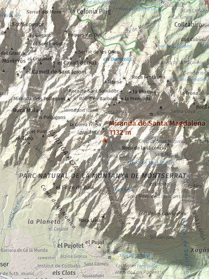 Mapa de relieve de Miranda de Santa Magdalena, 1132 m, Baix Llobregat, lámina 100 Cims de Trobart. Detalle de la zona central. 30 × 40 cm.