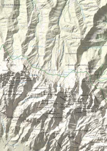 Mapa de relieve de Miranda de Santa Magdalena, 1132 m, Baix Llobregat, lámina 100 Cims de Trobart. Detalle de la zona superior izquierda. 50 × 70 cm.