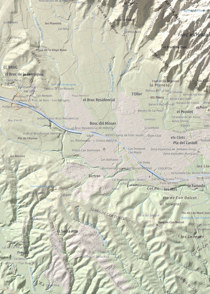 Mapa de relieve de Miranda de Santa Magdalena, 1132 m, Baix Llobregat, lámina 100 Cims de Trobart. Detalle de la zona inferior izquierda. 50 × 70 cm.