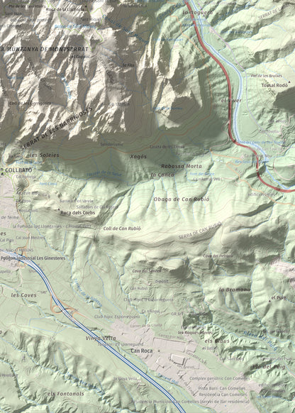 Mapa de relieve de Miranda de Santa Magdalena, 1132 m, Baix Llobregat, lámina 100 Cims de Trobart. Detalle de la zona inferior derecha. 50 × 70 cm.