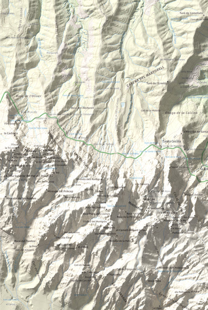 Mapa de relieve de Miranda de Santa Magdalena, 1132 m, Baix Llobregat, lámina 100 Cims de Trobart. Detalle de la zona superior izquierda. 61 × 91 cm.