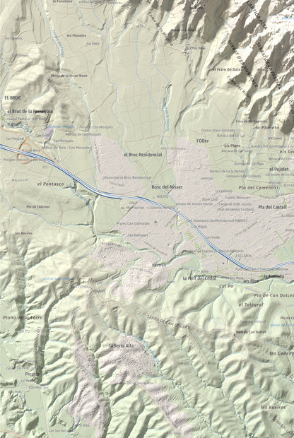 Mapa de relieve de Miranda de Santa Magdalena, 1132 m, Baix Llobregat, lámina 100 Cims de Trobart. Detalle de la zona inferior izquierda. 61 × 91 cm.