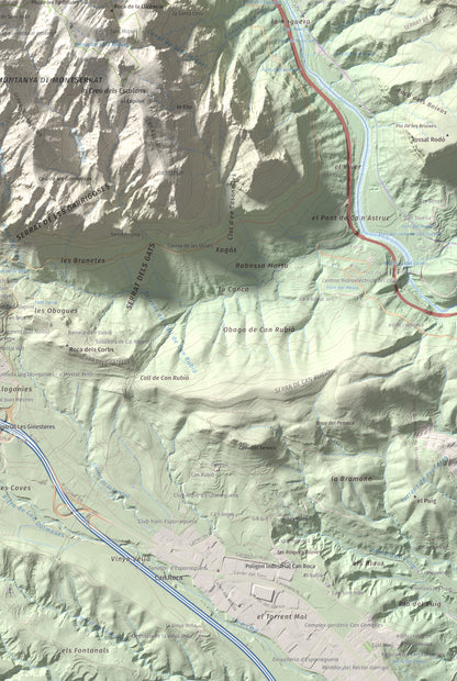 Mapa de relieve de Miranda de Santa Magdalena, 1132 m, Baix Llobregat, lámina 100 Cims de Trobart. Detalle de la zona inferior derecha. 61 × 91 cm.