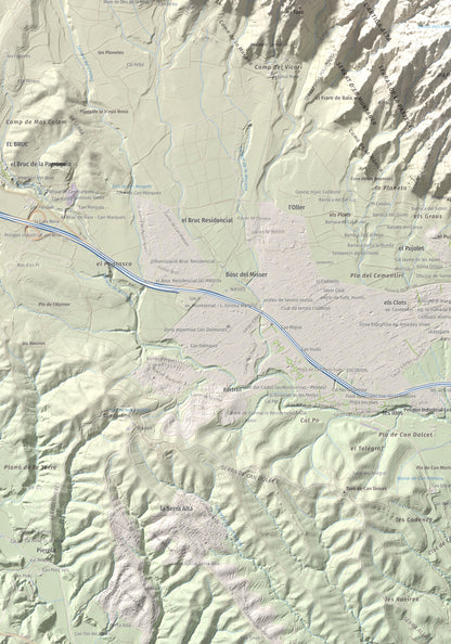 Mapa de relieve de Miranda de Santa Magdalena, 1132 m, Baix Llobregat, lámina 100 Cims de Trobart. Detalle de la zona inferior izquierda. 70 × 100 cm.