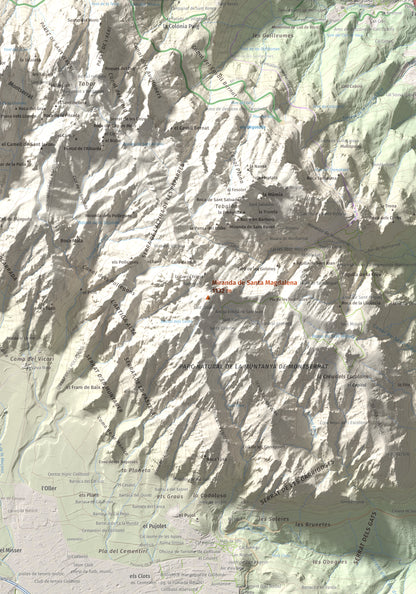 Mapa de relieve de Miranda de Santa Magdalena, 1132 m, Baix Llobregat, lámina 100 Cims de Trobart. Detalle de la zona central. 70 × 100 cm.