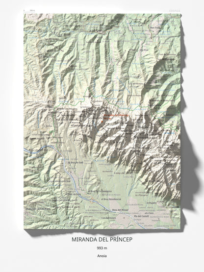 Mapa de relieve de Miranda del Príncep, 993 m, Anoia, lámina 100 Cims de Trobart 30 × 40 cm.