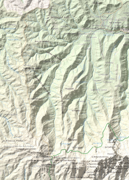Mapa de relieve de Miranda del Príncep, 993 m, Anoia, lámina 100 Cims de Trobart. Detalle de la zona superior izquierda. 50 × 70 cm.