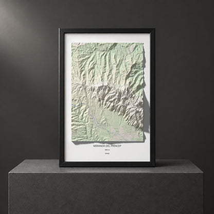 Mapa de relieve de Miranda del Príncep, 993 m, Anoia, lámina 100 Cims de Trobart. Presentación enmarcada. 61 × 91 cm.