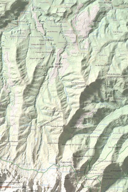 Mapa de relieve de Miranda del Príncep, 993 m, Anoia, lámina 100 Cims de Trobart. Detalle de la zona superior derecha. 61 × 91 cm.
