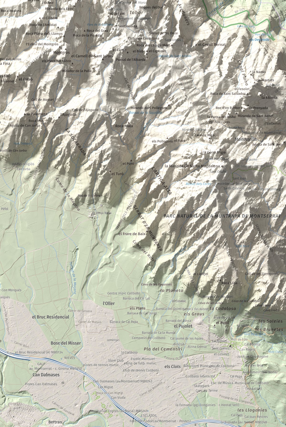 Mapa de relieve de Miranda del Príncep, 993 m, Anoia, lámina 100 Cims de Trobart. Detalle de la zona inferior derecha. 61 × 91 cm.
