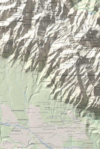 Mapa de relieve de Miranda del Príncep, 993 m, Anoia, lámina 100 Cims de Trobart. Detalle de la zona inferior derecha. 61 × 91 cm.