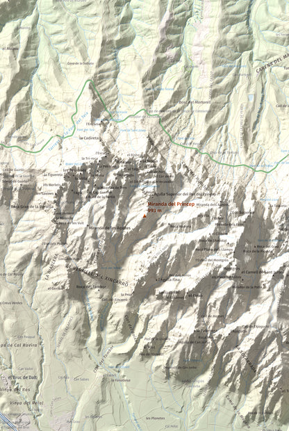 Mapa de relieve de Miranda del Príncep, 993 m, Anoia, lámina 100 Cims de Trobart. Detalle de la zona central. 61 × 91 cm.