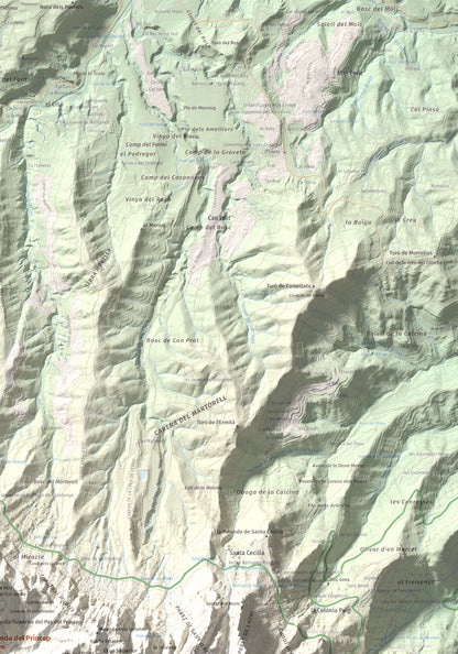 Mapa de relieve de Miranda del Príncep, 993 m, Anoia, lámina 100 Cims de Trobart. Detalle de la zona superior derecha. 70 × 100 cm.