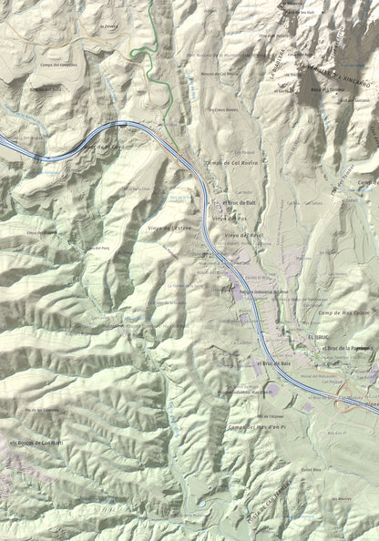 Mapa de relieve de Miranda del Príncep, 993 m, Anoia, lámina 100 Cims de Trobart. Detalle de la zona inferior izquierda. 70 × 100 cm.