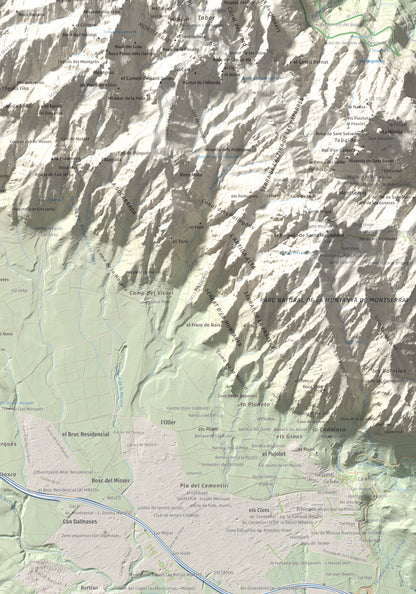 Mapa de relieve de Miranda del Príncep, 993 m, Anoia, lámina 100 Cims de Trobart. Detalle de la zona inferior derecha. 70 × 100 cm.