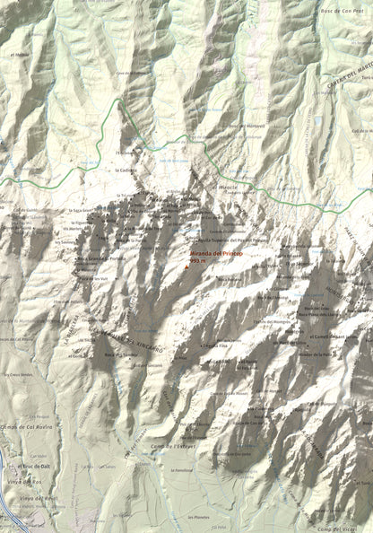 Mapa de relieve de Miranda del Príncep, 993 m, Anoia, lámina 100 Cims de Trobart. Detalle de la zona central. 70 × 100 cm.