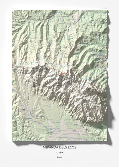Mapa de relieve de Miranda dels Ecos, 1223 m, Anoia, lámina 100 Cims de Trobart 50 × 70 cm.