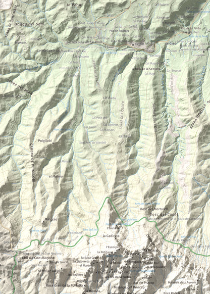Mapa de relieve de Miranda dels Ecos, 1223 m, Anoia, lámina 100 Cims de Trobart. Detalle de la zona superior izquierda. 50 × 70 cm.