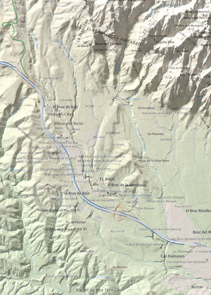 Mapa de relieve de Miranda dels Ecos, 1223 m, Anoia, lámina 100 Cims de Trobart. Detalle de la zona inferior izquierda. 50 × 70 cm.