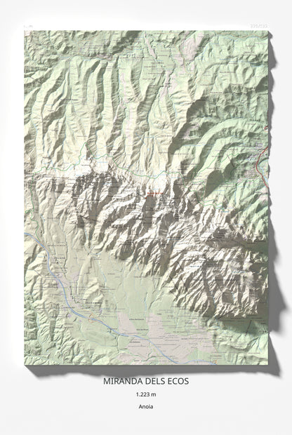 Mapa de relieve de Miranda dels Ecos, 1223 m, Anoia, lámina 100 Cims de Trobart 61 × 91 cm.