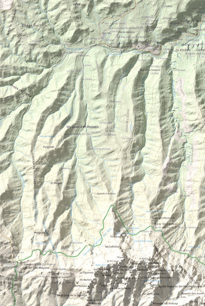 Mapa de relieve de Miranda dels Ecos, 1223 m, Anoia, lámina 100 Cims de Trobart. Detalle de la zona superior izquierda. 61 × 91 cm.