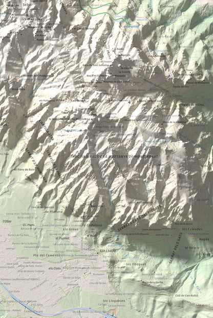 Mapa de relieve de Miranda dels Ecos, 1223 m, Anoia, lámina 100 Cims de Trobart. Detalle de la zona inferior derecha. 61 × 91 cm.
