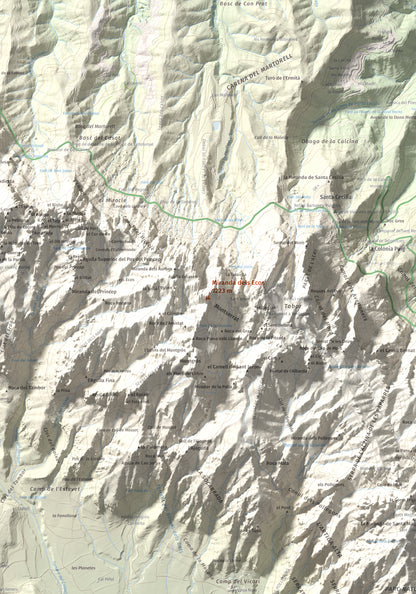 Mapa de relieve de Miranda dels Ecos, 1223 m, Anoia, lámina 100 Cims de Trobart. Detalle de la zona central. 70 × 100 cm.