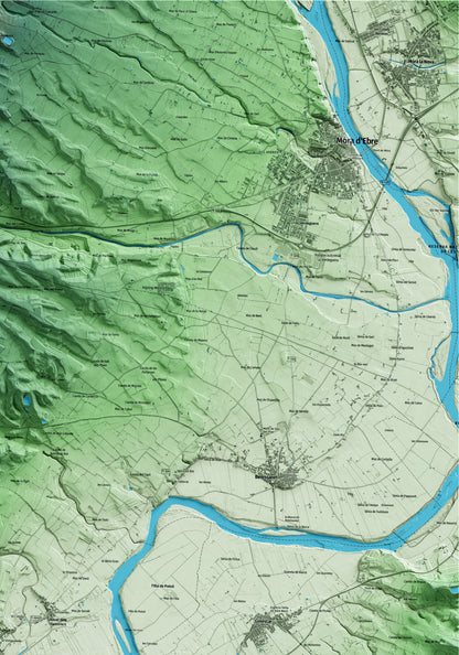 Mapa artístico del relieve de Miravet, a la Ribera de Ebro, con 15 km de entorno y base topográfica ICGC. Detalle de la zona superior derecha.