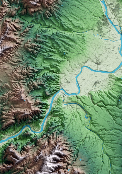 Mapa artístico del relieve de Miravet, a la Ribera de Ebro, con 15 km de entorno y base topográfica ICGC