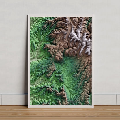 Mapa artístico del relieve de Moià, al Moianès, con 15 km de entorno y base topográfica ICGC. Presentación enmarcada.