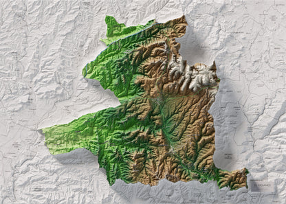 Mapa de relleu del Moianès, amb el territori en color i l’entorn en blanc. Vista completa de la làmina. 50 × 70 cm. Estil Clàssic.