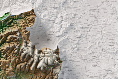 Mapa de relleu del Moianès, amb el territori en color i l’entorn en blanc. Detall de la part superior dreta. 61 × 91 cm. Estil Clàssic.