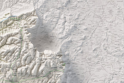 Mapa de relleu del Moianès, amb el territori en color i l’entorn en blanc. Detall de la part superior dreta. 61 × 91 cm. Estil Cartogràfic.