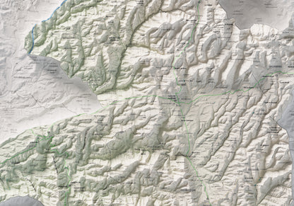 Mapa de relleu del Moianès, amb el territori en color i l’entorn en blanc. Detall de la part central. 70 × 100 cm. Estil Cartogràfic.