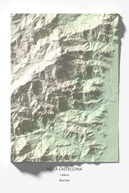 Mapa de relieve de Mola Castellona, 1034 m, Baix Ebre, lámina 100 Cims de Trobart 61 × 91 cm.