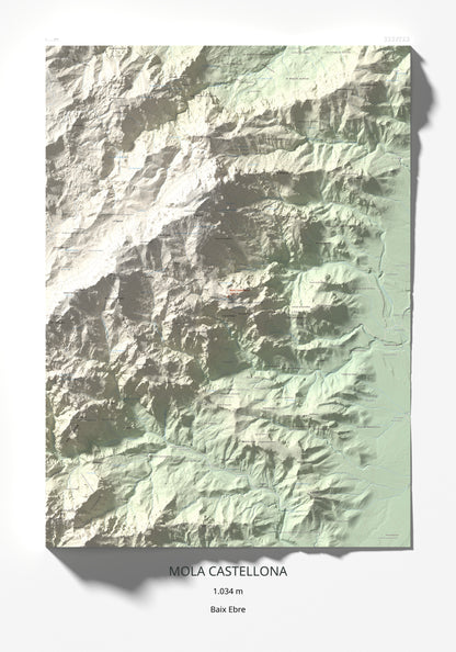 Mapa de relieve de Mola Castellona, 1034 m, Baix Ebre, lámina 100 Cims de Trobart 70 × 100 cm.