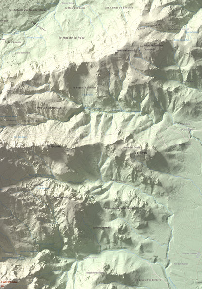 Mapa de relieve de Mola Castellona, 1034 m, Baix Ebre, lámina 100 Cims de Trobart. Detalle de la zona superior derecha. 70 × 100 cm.