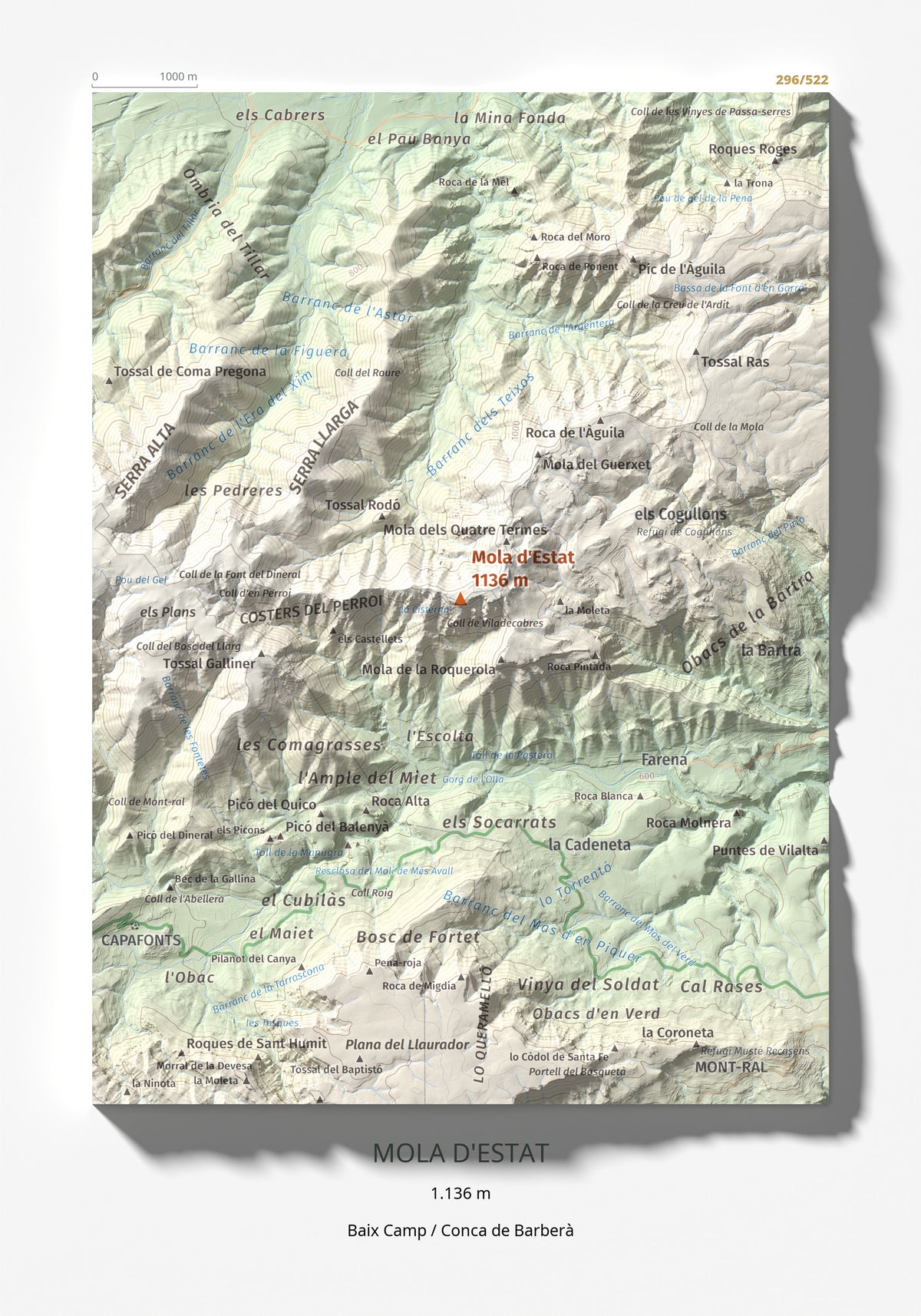 Mapa de relieve de Mola d'Estat, 1136 m, Baix Camp · Conca de Barberà, lámina 100 Cims de Trobart 21 × 30 cm.