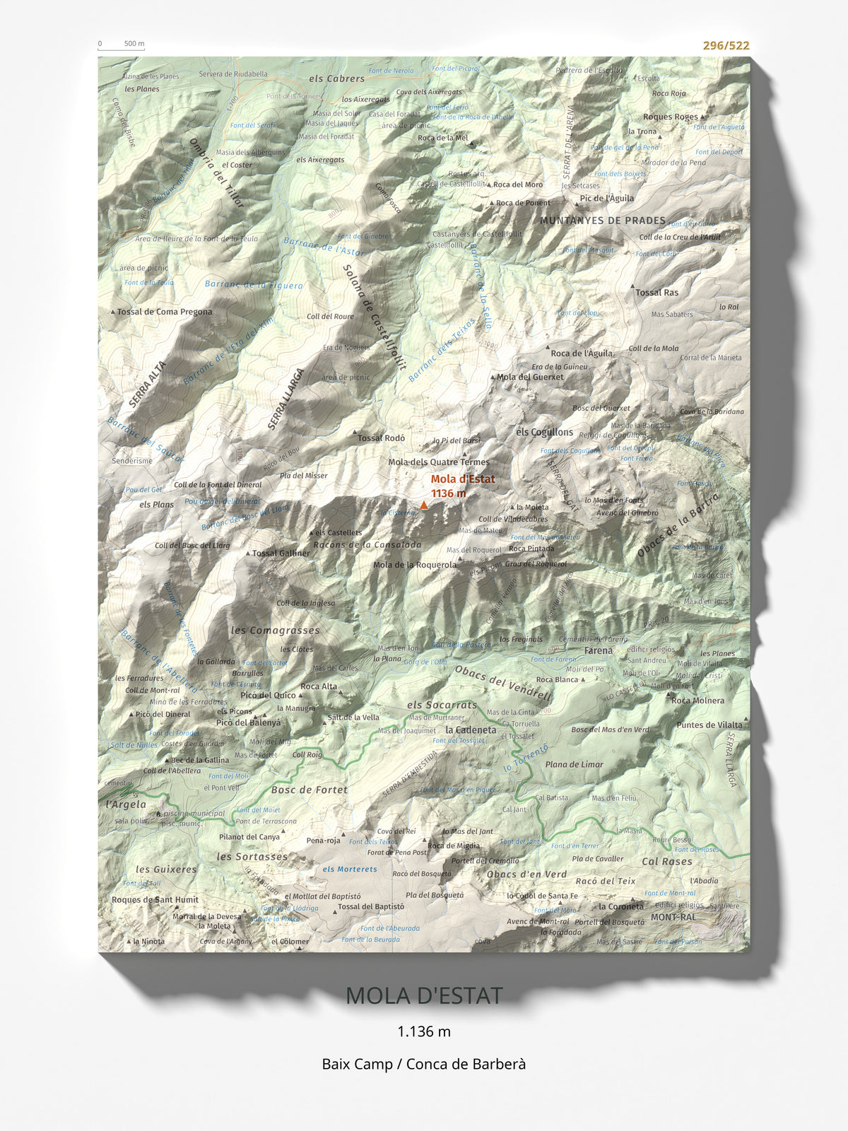 Mapa de relieve de Mola d'Estat, 1136 m, Baix Camp · Conca de Barberà, lámina 100 Cims de Trobart 30 × 40 cm.