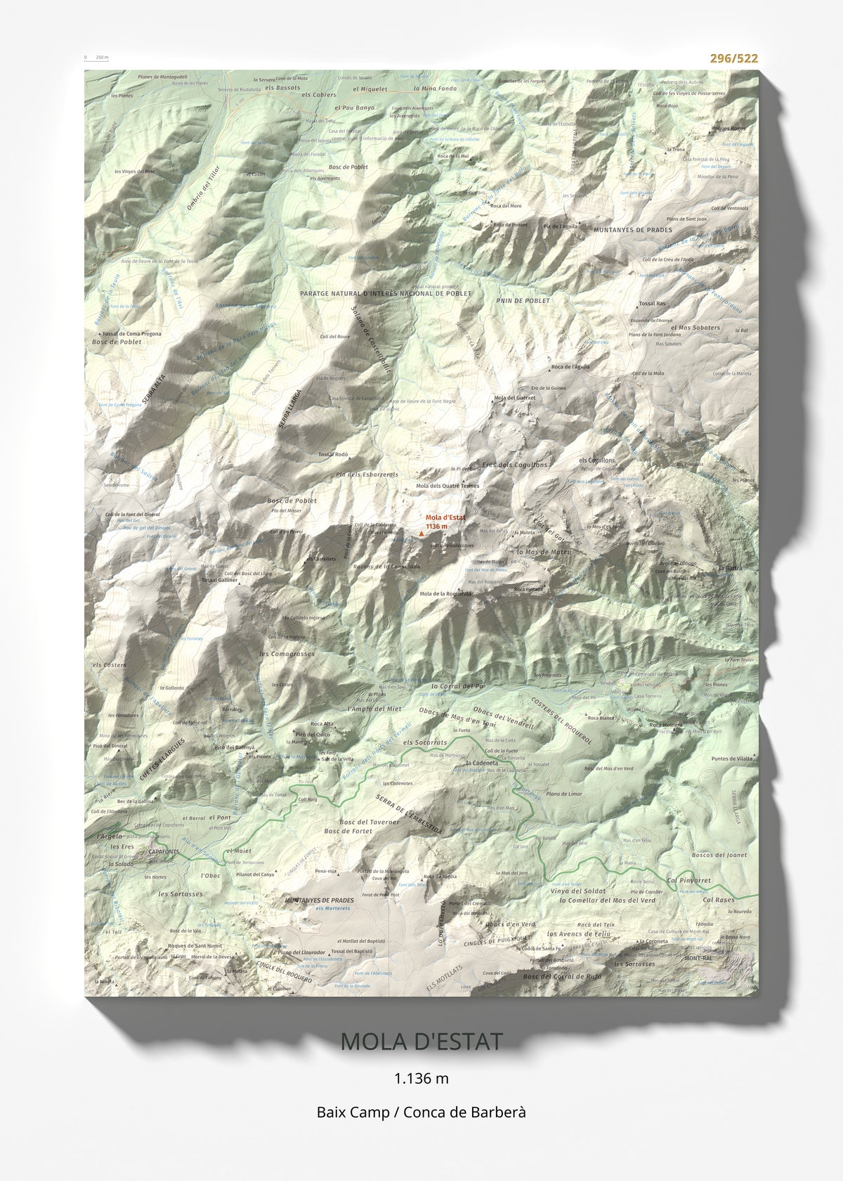 Mapa de relieve de Mola d'Estat, 1136 m, Baix Camp · Conca de Barberà, lámina 100 Cims de Trobart 50 × 70 cm.