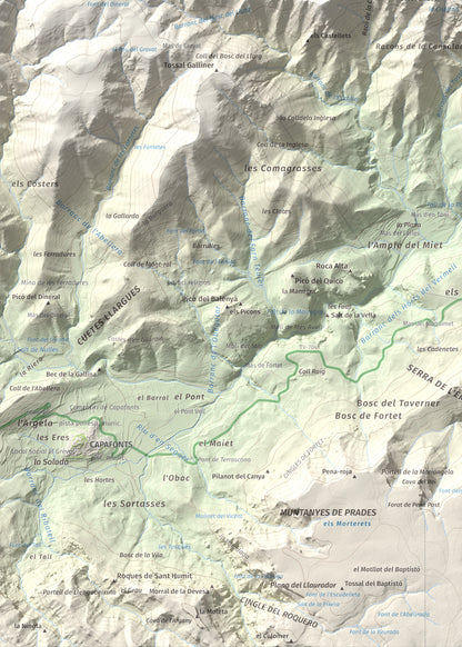Mapa de relieve de Mola d'Estat, 1136 m, Baix Camp · Conca de Barberà, lámina 100 Cims de Trobart. Detalle de la zona inferior izquierda. 50 × 70 cm.