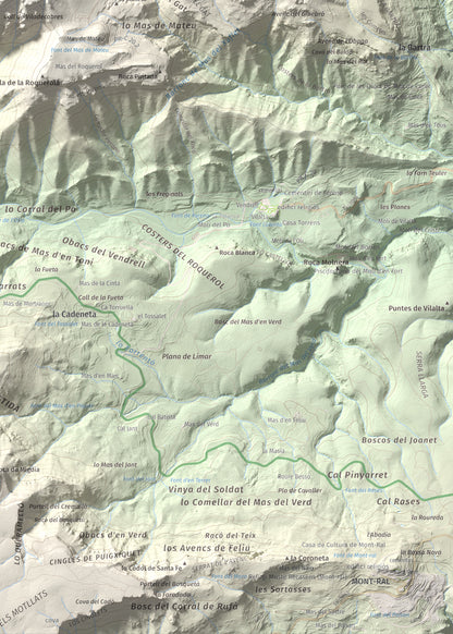 Mapa de relieve de Mola d'Estat, 1136 m, Baix Camp · Conca de Barberà, lámina 100 Cims de Trobart. Detalle de la zona inferior derecha. 50 × 70 cm.
