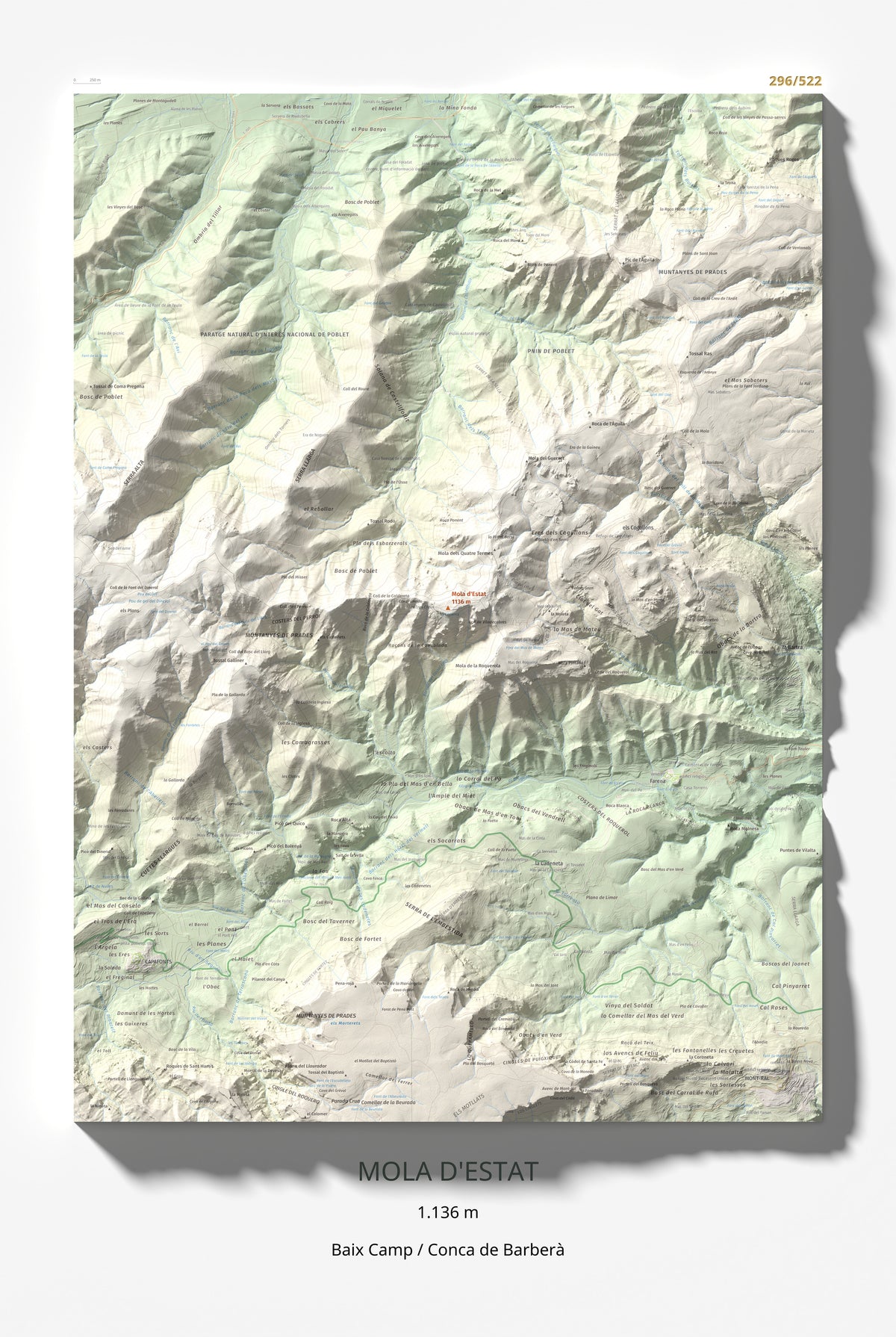 Mapa de relieve de Mola d'Estat, 1136 m, Baix Camp · Conca de Barberà, lámina 100 Cims de Trobart 61 × 91 cm.