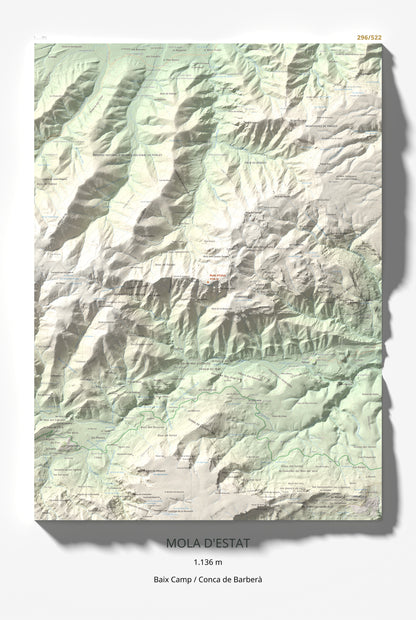 Mapa de relieve de Mola d'Estat, 1136 m, Baix Camp · Conca de Barberà, lámina 100 Cims de Trobart 61 × 91 cm.