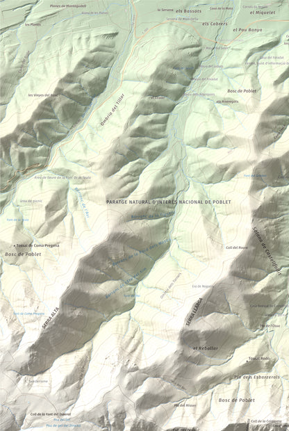 Mapa de relieve de Mola d'Estat, 1136 m, Baix Camp · Conca de Barberà, lámina 100 Cims de Trobart. Detalle de la zona superior izquierda. 61 × 91 cm.