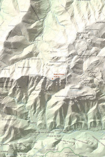 Mapa de relieve de Mola d'Estat, 1136 m, Baix Camp · Conca de Barberà, lámina 100 Cims de Trobart. Detalle de la zona central. 61 × 91 cm.